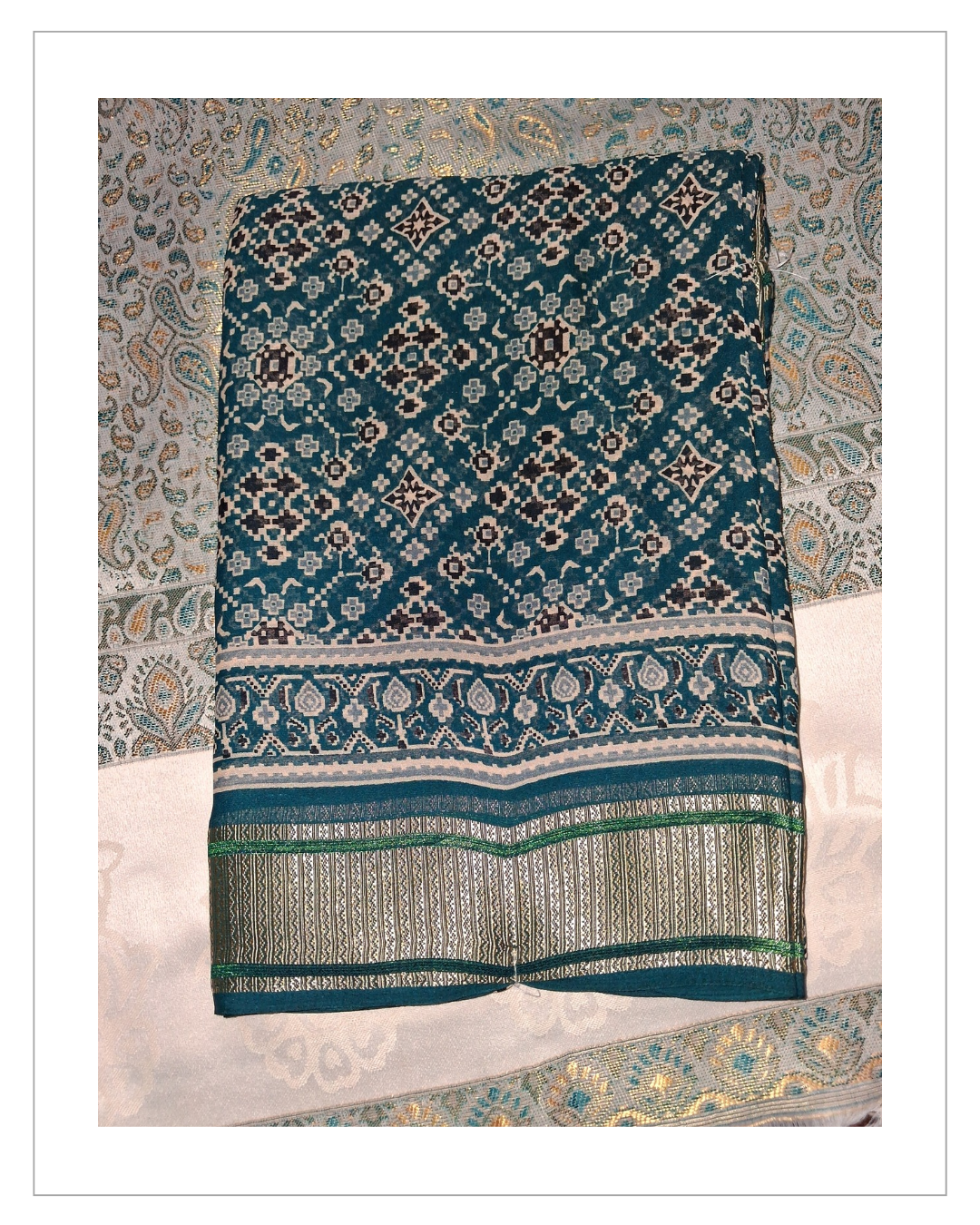 Blue Printed Designer Saree with Elegant Silver Border
