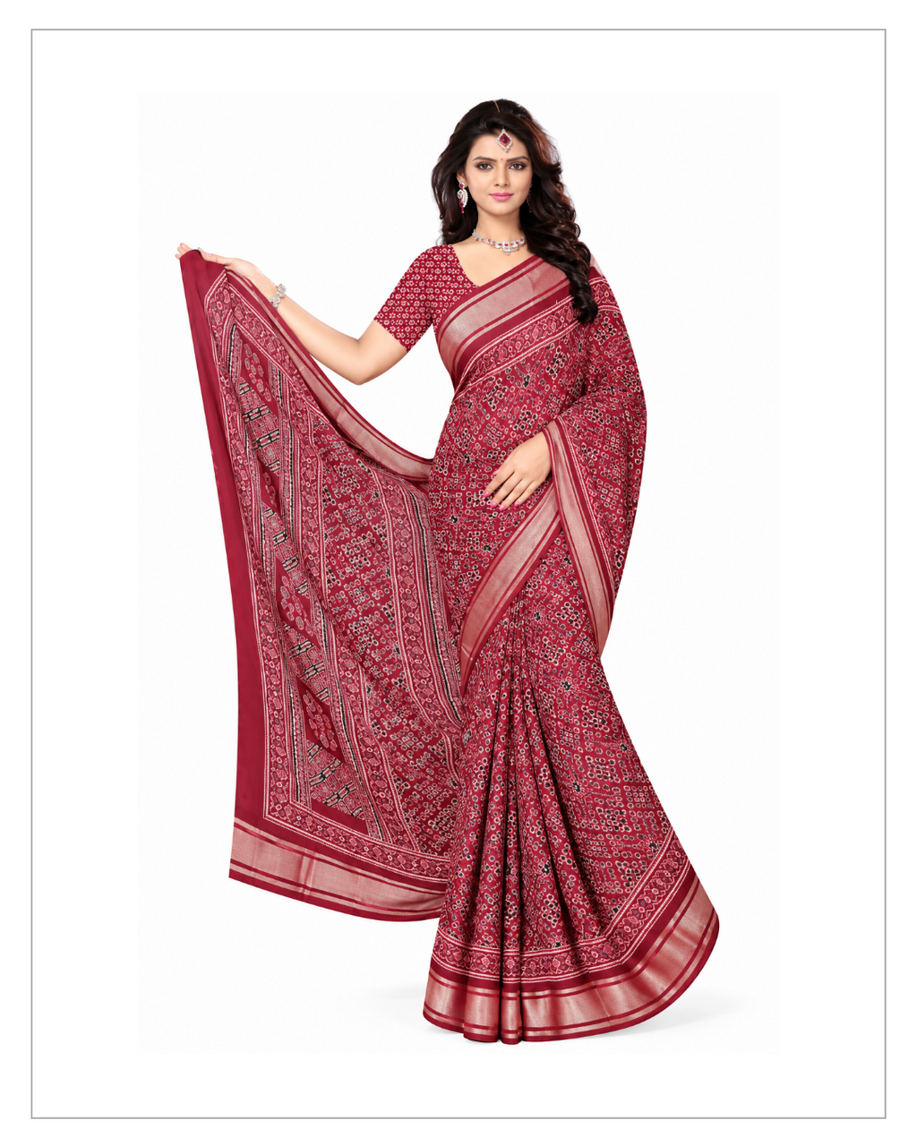 Maroon Printed Designer Saree with Elegant Golden Border