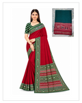 Wine Red & Green Traditional Printed Saree with Designer Border