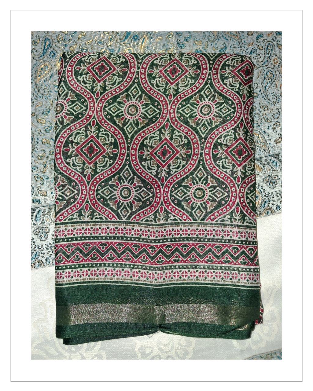 Green & Maroon Printed Designer Saree with Traditional Floral Border