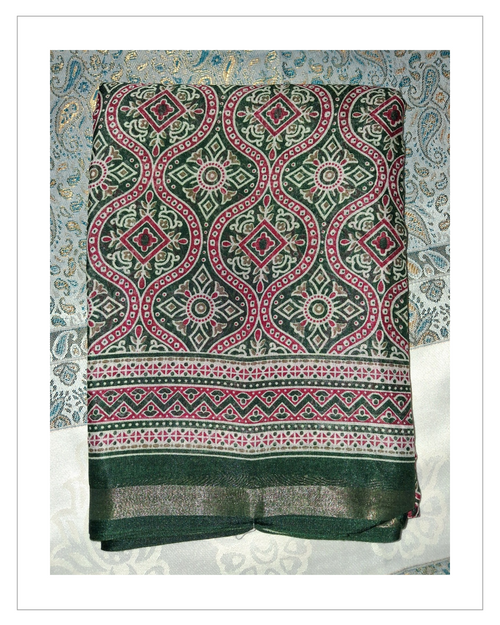 Green & Maroon Printed Designer Saree with Traditional Floral Border