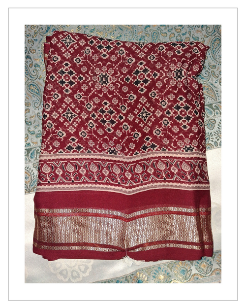 Maroon Printed Designer Saree with Elegant Golden Border
