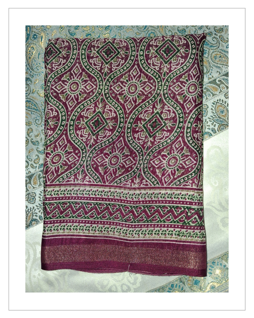 Green & Maroon Printed Designer Saree with Traditional Border