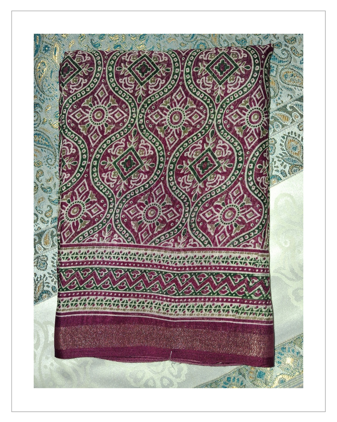 Green & Maroon Printed Designer Saree with Traditional Border