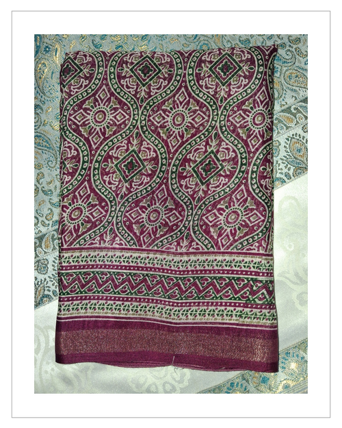Green & Maroon Printed Designer Saree with Traditional Border