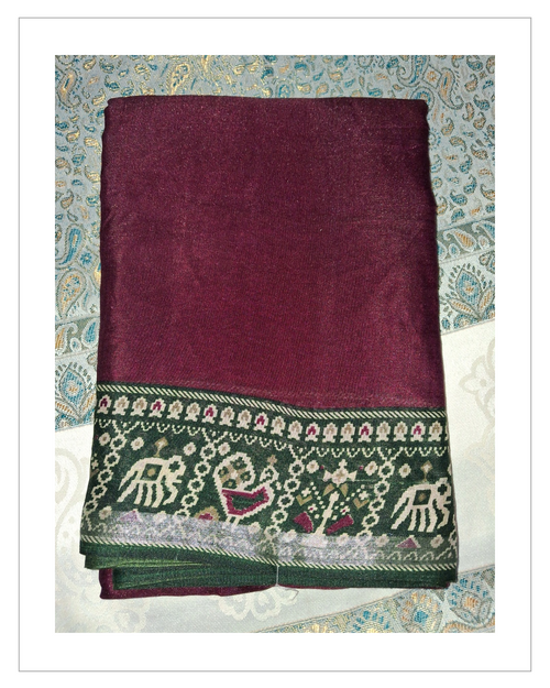 Maroon & Green Traditional Printed Saree with Designer Border