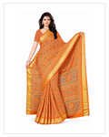 Orange Printed Designer Saree with Elegant Golden Border