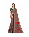Green & Maroon Printed Designer Saree with Traditional Border