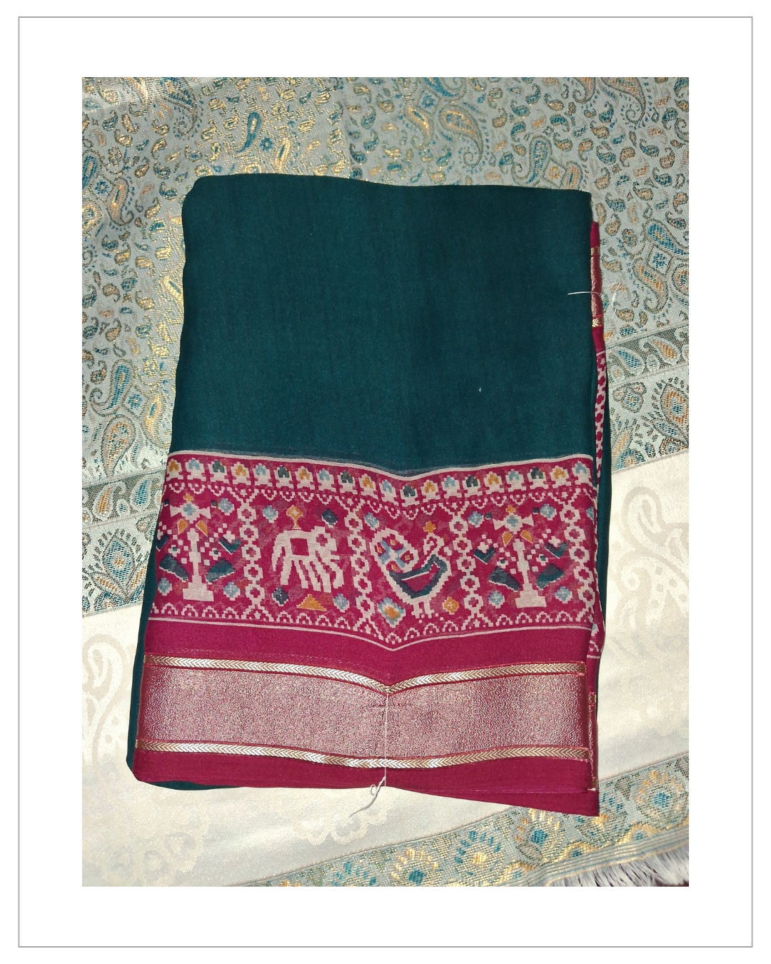 Elegant Teal Green & Maroon Printed Designer Saree